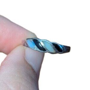 Vintage Onyx Abalone MOP Dainty Ring Sterling Silver Boho Native Inspired